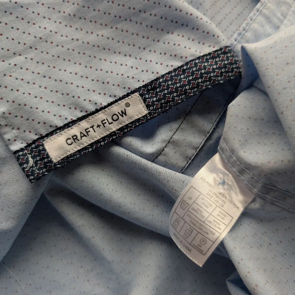 Craft + Flow Men's Dot Print Button Up Long Sleeeve Shirt Light Blue Size Small - Picture 5 of 5